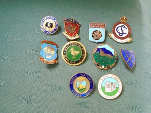JOB LOT COLLECTION OF 10 DIFFERENT UK ENAMEL BOWLS BOWLING PIN BADGES - Picture 1 of 5