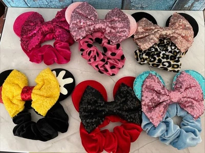 Paquete de 6 orejas de ratón crujientes terciopelo brillante lentejuelas lazos lazos para el cabello Minnie Mouse  Foto 1 de 4