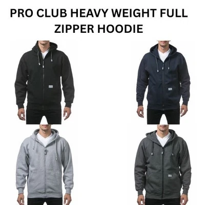 PROCLUB PRO CLUB MEN'S HEAVYWEIGHT FULL ZIPPER HOODIE PLAIN ZIP UP HOODED JACKET - Image 1 of 4