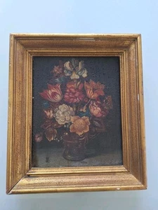 Peinture Ancienne Huile Fleurs, Tableau Encadré 19ème ou 18ème - Photo 1 sur 7