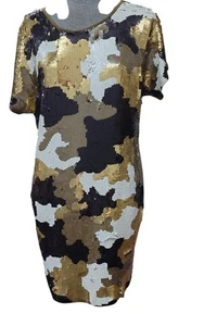 MICHAEL KORS Dress Sequin Black White Gold Christmas Party Occasion Size XS  - Picture 1 of 7