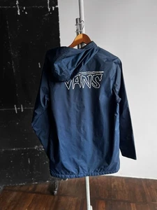 Vans Mens Blue Turnstall Parka Jacket Big Print Logo Snap Closure Size - S - Picture 1 of 9