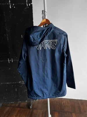 Vans Mens Blue Turnstall Parka Jacket Big Print Logo Snap Closure Size - S - Image 1 of 4