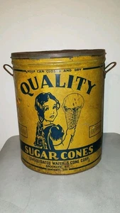 Vintage ICE CREAM Quality Sugar Cones Large Tin Great Graphics Rare Brooklyn NY - Picture 1 of 18