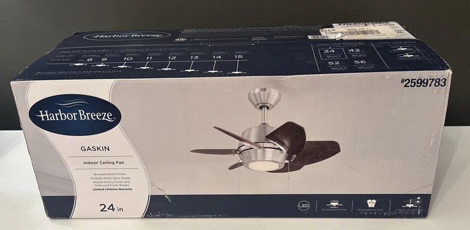 Harbor Breeze Gaskin 24" Ceiling Fan W/Light Brushed Nickel Cherry/Driftwood NIB - Image 1 of 4
