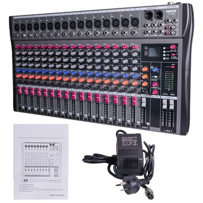 Hridz 16 Channel DJ Karaoke Audio Sound Mixer Mixing DJ Console USB with 48V Pha - Image 1 of 4
