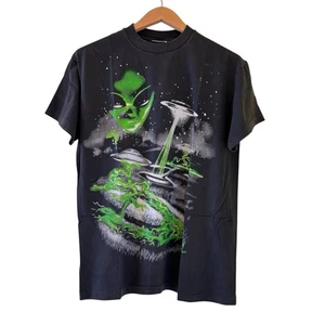 VTG 1997 Liquid Blue Alien Abduction T Shirt Modern REPRINT Single Stitch Large - Picture 1 of 8