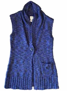 Womens 1 CHICOS Blue Acrylic Blend One Button Front Sweater Vest Cardigan - Picture 1 of 5