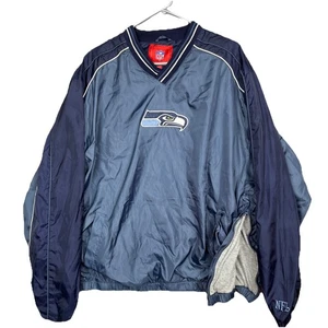 Vintage Seattle Seahawks Windbreaker Pullover Bomber jacket Men’s XL Blue V-Neck - Picture 1 of 7