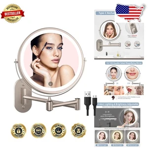 Specchio Trucco Parete Ricaricabile 8" 1X/10X 3 Colori LED Illuminato Vanità - Foto 1 di 10