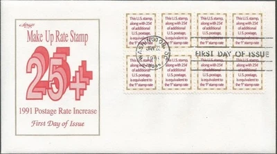 Scott 2521 FDC with Block of 8 stamps - Make up Rate Stamp - 1991 - FDOI - Image 1 of 2