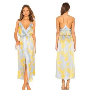 House of Harlow 1960 x Revolve Mareena Dress Blue Yellow Front Slit Midi Size XS - Picture 1 of 7
