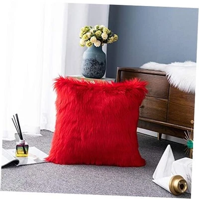  Luxury Series Soft Faux Fur Throw Pillow Cover 18" x 18" (Pack of 1) Red - Image 1 of 4