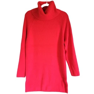French Connection Cherry Red Turtleneck Midi Bodycon Sweater Dress Size Large - Picture 1 of 11