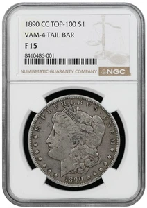 1890-CC VAM-4 Tail Bar NGC F15 Carson City Silver Morgan Dollar Coin - Picture 1 of 9