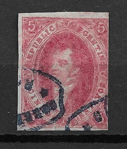 Argentina  1864-1867 Rivadavia 5c. imperf, 3 margins, used - Picture 1 of 2