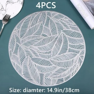 4X Round Leaf PVC Placemat Cup Coaster Plate Pad Table Mat Dining Room Party - Picture 1 of 7