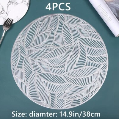 4 PCS Party Leaf PVC Placemat Cup Coaster Plate Pad Round Table Mat Dining Room - Image 1 of 4