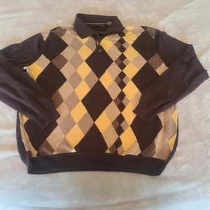 Perry Ellis Mens Brown Extra Large Argyle Pullover Sweater Preppy - Picture 1 of 7