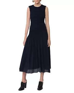 Neu mit Etikett Akris Punto gesmoktes ärmelloses Midikleid marineblau Größe 6 - Bild 1 von 12