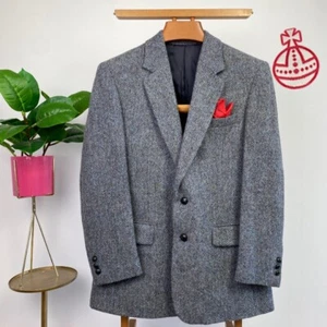 Harris Tweed (38/40S) Blue Barleycorn TWEED Modern Sport Coat Jacket EWM - Picture 1 of 15