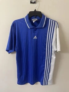 Vintage 90s Adidas Collared Striped Soccer Jersey Size Medium Sportswear Classic - Picture 1 of 4