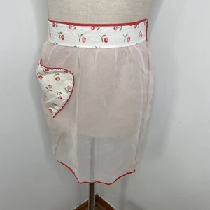 Mezzo grembiule vintage fattoria trasparente bianco rosso rosa floreale cuore cravatta tasca vita - Foto 1 di 7