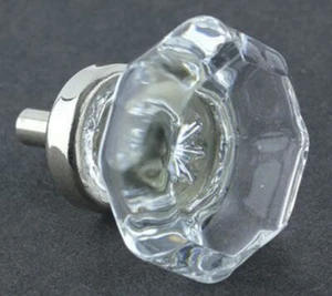 1-3/8" Octagon Cut Glass Knob Clear with Chrome - Picture 1 of 14