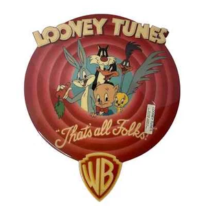 Targa vintage Looney Tunes arte da parete anni 90 That's All Folks Bugs Bunny Porky Pig - Foto 1 di 11