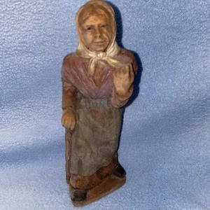 Vintage Handarbeit Holz alte Dame mit Stock - Bild 1 von 13