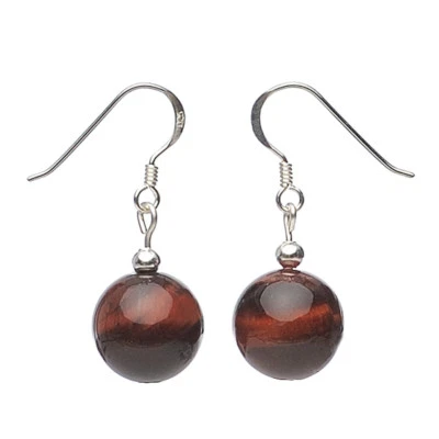 Orecchini Pendenti IN Rosso Occhio di Tigre & 925 Argento,Ø12mm ,Orecchini,Donna - Immagine 1 di 4