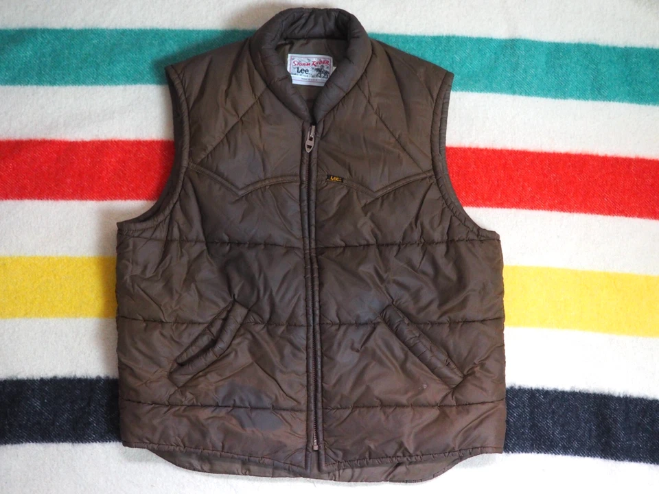 VTG 70s Lee Storm Rider Dark Brown Western Talon Logo Puffer Vest USA Mens L - Image 1 of 4