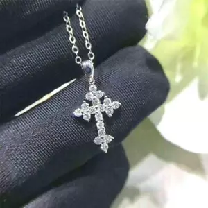 Black Friday Geschenk für Frau Lab Grown Sonderanfertigung Kreuz Kette Anhänger 925Silber - Bild 1 von 5