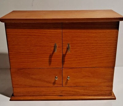 2006 Make-up/Jewelry Box by Lori Griener With Swing Out Drawers Oak Light Wood.  - Image 1 of 4