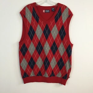 CHAPS Men’s Large Argyle Sweater Vest V-Neck Cotton Red Gray Navy Golf Preppy - Picture 1 of 4