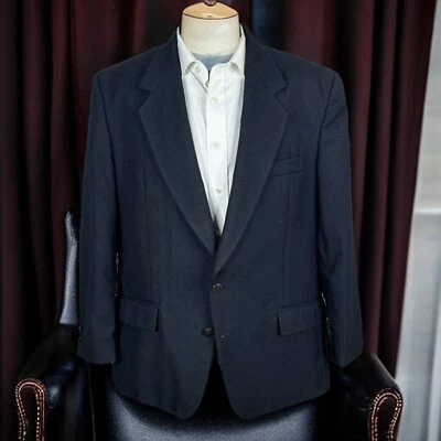 Vintage Haband Sport Coat Mens 46R Navy Soft Flannel Silver Metal Buttons - Image 1 of 4