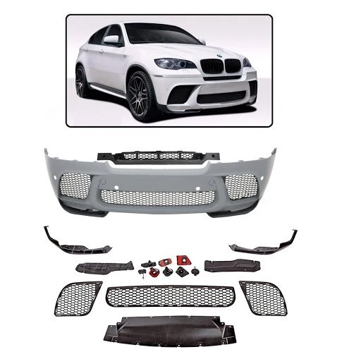 BMW X6 E71 M PERFORMANCE LOOK STYLE FRONT BUMPER KIT GRILLES PDC UK - Image 1 of 1