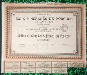 Dept 58 & Paris - Beautiful Frise Rare Cie des Eaux Minérales de Pougues 01/04/1897 - Picture 1 of 1