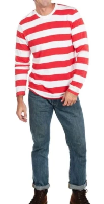Camisa Disfraz Where’s Waldo Para Hombre Rayas XL Elastizada Roja Blanca Manga Larga Foto 1 de 4