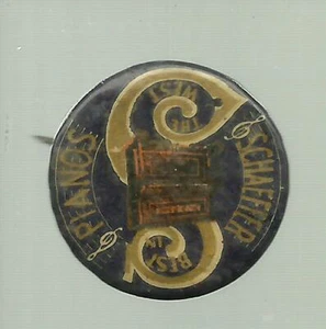 um 1900 WERBUNG Pin Pinback SCHAEFFER KLAVIER "Best In the West" Klavier - Bild 1 von 2