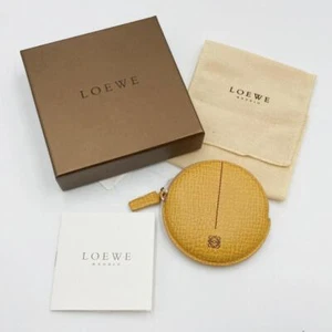 LOEWE Coin case anagram leather Accessory w/Box Yellow Caramel Brown Spain - Picture 1 of 9