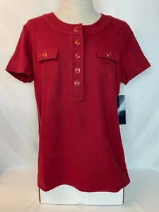 Jones New York Signature Size L Brick Red Women's Knit Henley Top NWT - Picture 1 of 4