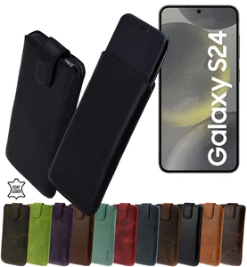 Suncase® Hülle Tasche Echt Leder Handyhülle Case Etui für Samsung Galaxy S24