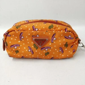 PRADA 68SA046 Orange Pouch Leather Cosmetic Bag Luxury Accessory JAPAN Rare - Picture 1 of 14
