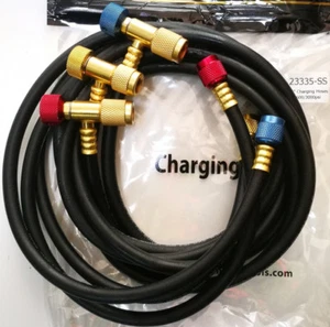 BLACK DIAMOND MANIFOLD GAUGE CHARGING HOSES 60" 1/4" SAE R404A R134A SAFE SEAL - Picture 1 of 4