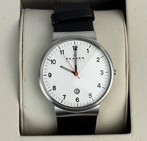 SKAGEN Denmark SKW6024 SILVER Leather Analog Mineral Crystal Wrist WATCH - Picture 1 of 3