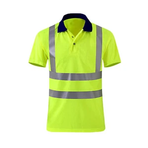 Reflection Safety Polo Shirt High Visibility Construction Work Short Sleeve Tops - Picture 1 of 20