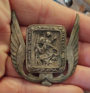 Antique vtg Saint St. Christopher Medal , unusual Belt Clip - Picture 1 of 2