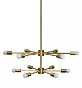 12 Light Mid Century Brushed Brass Sputnik chandelier light Fixture - Picture 1 of 6