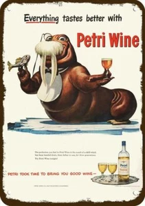1948 Walrus drinks Petri Sauterne Wine Vintag-Look DECORATIVE REPLICA METAL SIGN - Picture 1 of 1